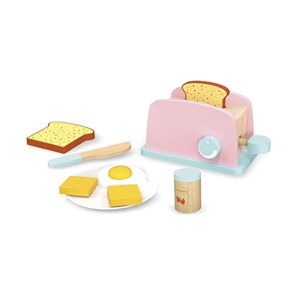 LEOMARK Grille-Pain en Bois - Pastel - Jeu dImitation, Jouets éducatifs avec Pain Et Beurre, du Miel, Accessoires Cuisine, 1