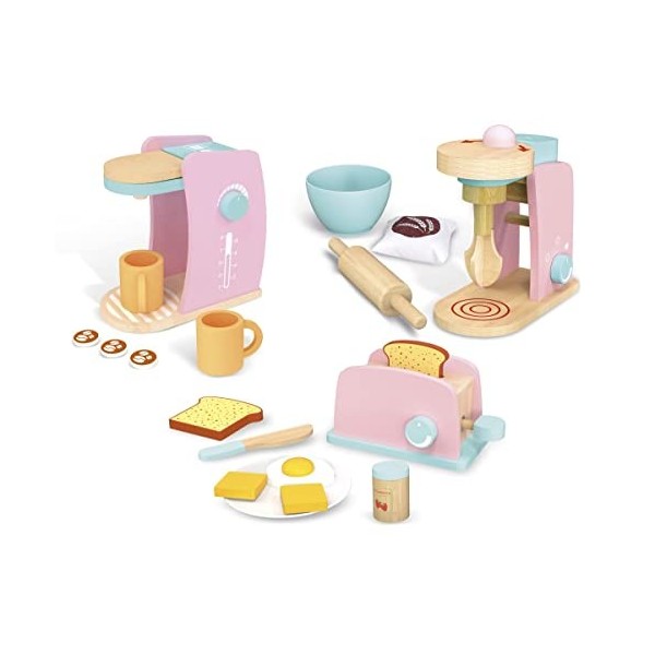 LEOMARK Grille-Pain en Bois - Pastel - Jeu dImitation, Jouets éducatifs avec Pain Et Beurre, du Miel, Accessoires Cuisine, 1