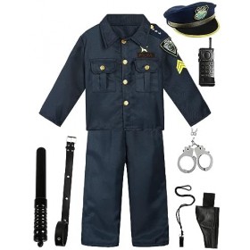 MOMBEBE COSLAND Costume de police pour enfants avec accessoires de jeu de simulation de police Ensembles de fête dHalloween 