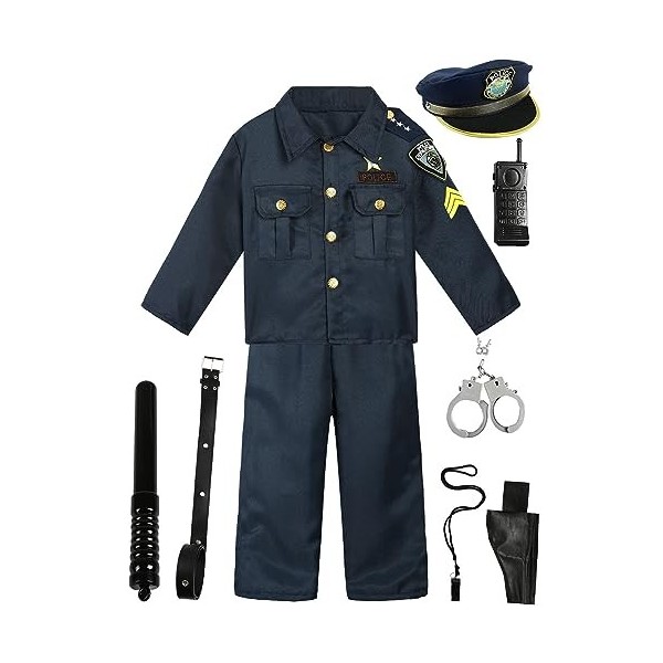 MOMBEBE COSLAND Costume de police pour enfants avec accessoires de jeu de simulation de police Ensembles de fête dHalloween 