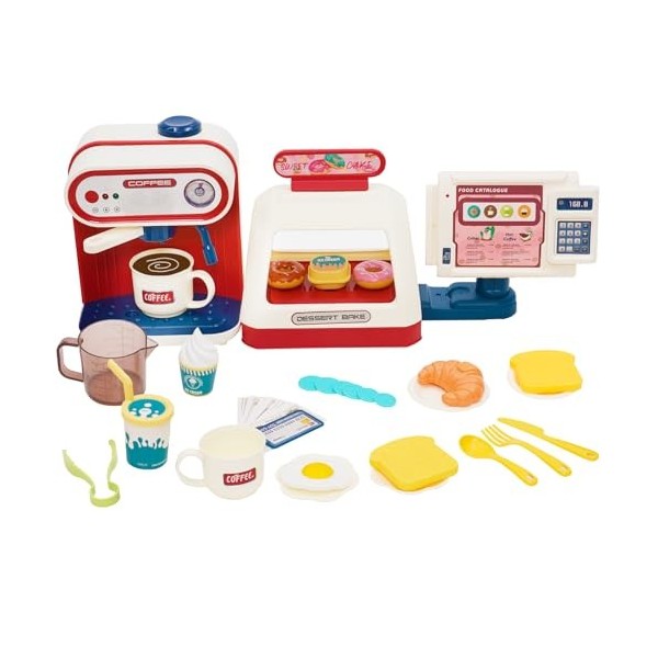 Machine à café pour Enfants avec 36PCS Accessoires de Cuisine, Set de Jouets de Service à café avec Son, Jouets de Jeu de rôl