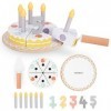 Mamabrum Gâteau danniversaire découpé en Bois, 6 pièces, 5 Bougies, 5 Chiffres en Bois, spatule à gâteau, Support Rond