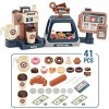 Jouets de Café Jeux de Cuisine Jouets Simulations de Cafetières avec Caisses Enregistreuses Daliments Desserts Gâteaux Beign