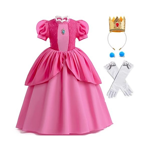 Cimefi Costume de princesse pêche pour enfant - Robe de princesse Peach - Rose