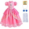 Cimefi Super Bros Costume de princesse pêche pour enfant Robe de pêche en dentelle pour Halloween