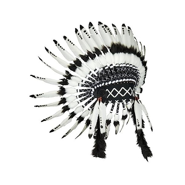 KARMABCN K07 Chapeau indien 5-8 ans Garçon/Fille: touffe avec vraie plume pour 21 pouces ou 53,4 cm noir et blanc