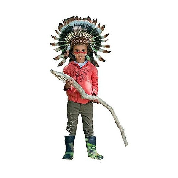 KARMABCN K07 Chapeau indien 5-8 ans Garçon/Fille: touffe avec vraie plume pour 21 pouces ou 53,4 cm noir et blanc