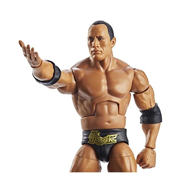 WWE Figurine Articulée Élite WrestleMania The Rock, 25 points d’articulation, mains interchangeables et accessoires, à collec