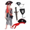 IKALI Costume de Pirate pour Les garçons avec Chapeau, Halloween Buccaneer Gift Party Dress Up Outfit Kids Cutlass Sword Cari