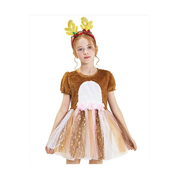 IKALI Filles Cerfs de Noël costumes enfants Tutu robes père Noël costumes fantaisistes bandeaux 8-10 ans