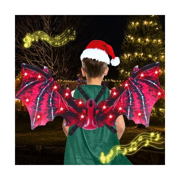 VATOS Ailes de dragon électriques rouges avec lumières LED - Cosplay pour garçons et filles avec ailes de dragon mobiles, eff