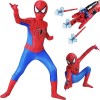 HVIERO Costume daraignée pour enfant 122-128,Rouge et bleu,Combinaison avec gants Spider,Accessoires de super-héros,Costume 