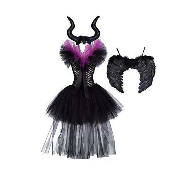 Enfants Bébé Filles Maleficent Costume Maléfique Sorcière Méchante Reine Déguisement Fantaisie Tutu Habiller Halloween Cospla