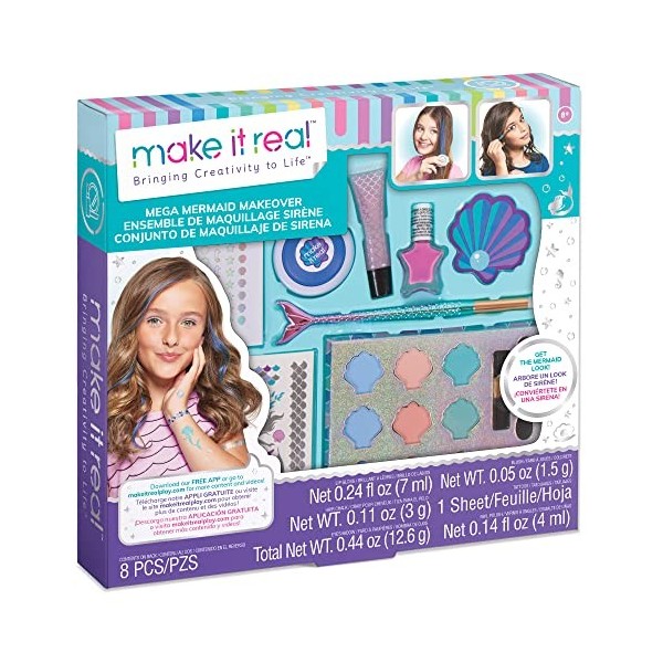 Make It Real – Mega Mermaid Makeover. Mermaid Themed Girls Makeup Kit. Starter Cosmetic Set for Kids and Tweens. Includes Cas