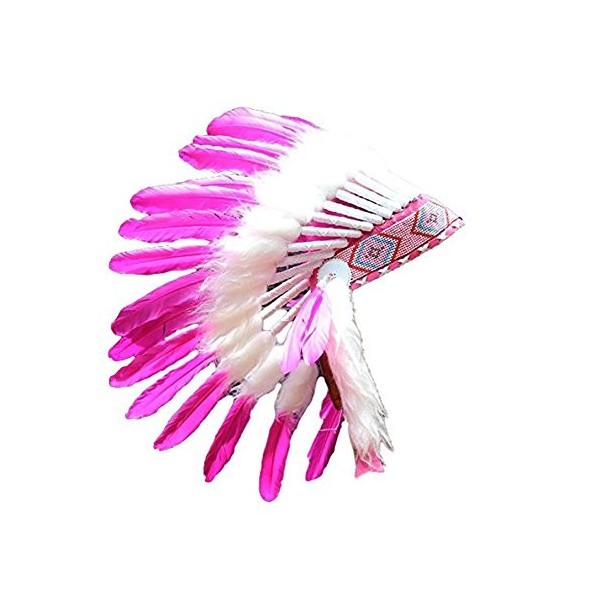 KARMABCN N23 Chapeau indien 5-8 ans Garçon/Fille: touffe avec vraie plume pour 21 pouces ou 53,4 cm de canard rose