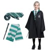 Ficlwigkis Lot de 4 costumes de cosplay de magicien pour adultes et enfants, uniforme de Serpentard avec baguette magique, cr