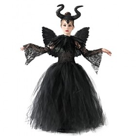 OBEEII Halloween Déguisement Sleeping Beauty Sorcière Maléfique Costume Filles méchante sorcière Robe Bandeau Chapeau Outfit 