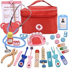 Yagosodee Kit de dentistes en bois pour enfants - Avec sac - Pour garçons et filles