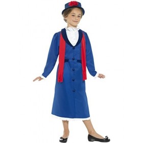 Smiffys Costume nounou ère Victorienne, bleu, avec robe, chapeau et foulard