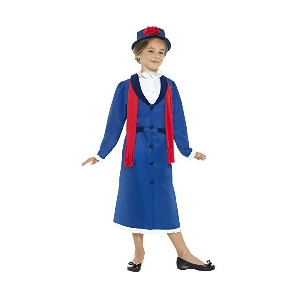 Smiffys Costume nounou ère Victorienne, bleu, avec robe, chapeau et foulard