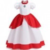 Enfants Filles Princesse Peach Costumes Halloween Fête Cosplay Manches Courtes Robe Longue Avec Couronne Dorée Ensemble Fête 