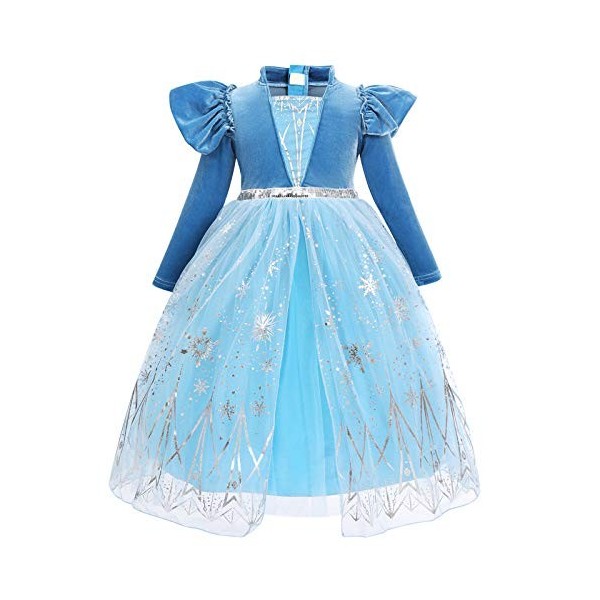 IDOPIP La Reine des Neiges Elsa Princesse Robe Manches Longues Cape Tulle Cosplay Costume de Robe et Accessoires Anniversaire