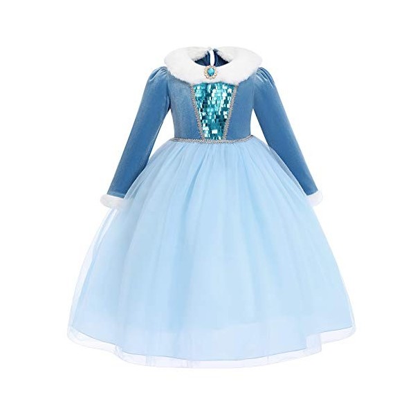 IDOPIP La Reine des Neiges Elsa Princesse Robe Manches Longues Cape Tulle Cosplay Costume de Robe et Accessoires Anniversaire