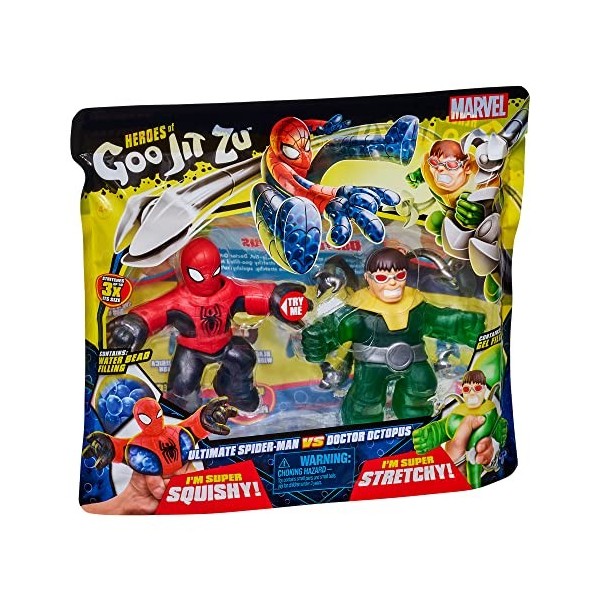 BANDAI - Heroes of Goo JIT Zu - Figurine daction Marvel - Pack de 2 Spiderman VS DR Octopus Multicolore CO41378