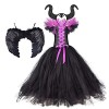 IBAKOM Enfants Filles Maléfique Costume Méchante Sorcière Méchante Reine Halloween Carnaval Cosplay Déguisement Tutu Robe Cor