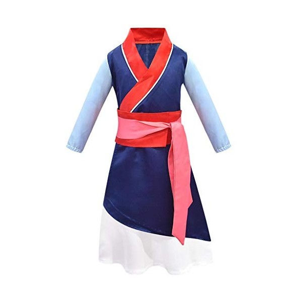 Lito Angels Deguisement Robe Costume Hua Mulan Enfant Filles, Anniversaire Carnaval Fete, Taille 10-12 ans, Bleu étiquette e