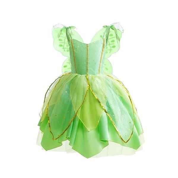 Lito Angels Deguisement Costume Fée Clochette, Robe de Fee Verte avec Ailes pour Enfant Fille, Taille 3-4 ans étiquette en t