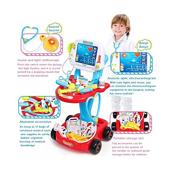 Whisverse Jeu de rôle Jeu de rôle Jeu de médecin Jeu de jouets avec électrocardiogramme simulé jouet injections maison boîte 