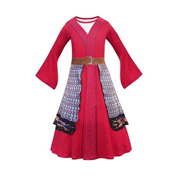 Lito Angels Deguisement Robe Costume Hua Mulan Enfant Filles, Anniversaire Carnaval Fete, Taille 12-14 ans, Rouge étiquette 