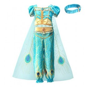 Lito Angels Deguisement Robe de Princesse Jasmine pour Enfants Filles, Aladdin Costume Halloween Vêtements Fete Anniversaire 