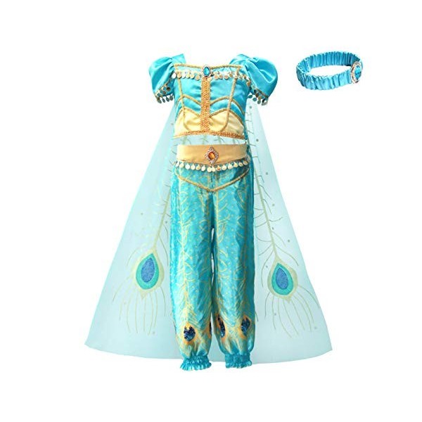 Lito Angels Deguisement Robe de Princesse Jasmine pour Enfants Filles, Aladdin Costume Halloween Vêtements Fete Anniversaire 