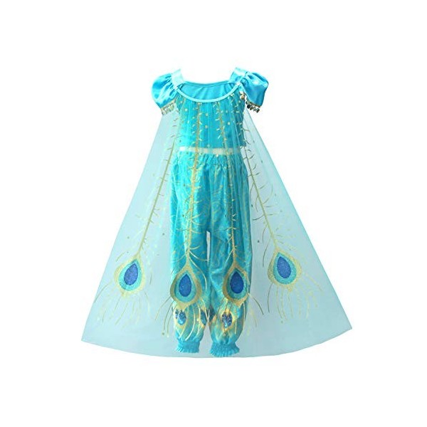 Lito Angels Deguisement Robe de Princesse Jasmine pour Enfants Filles, Aladdin Costume Halloween Vêtements Fete Anniversaire 