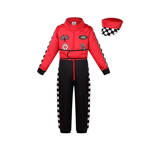 maxToonrain Costume de pilote de course de luxe pour enfants, jeu de rôle, costume de pilote de voiture de course pour Hallow