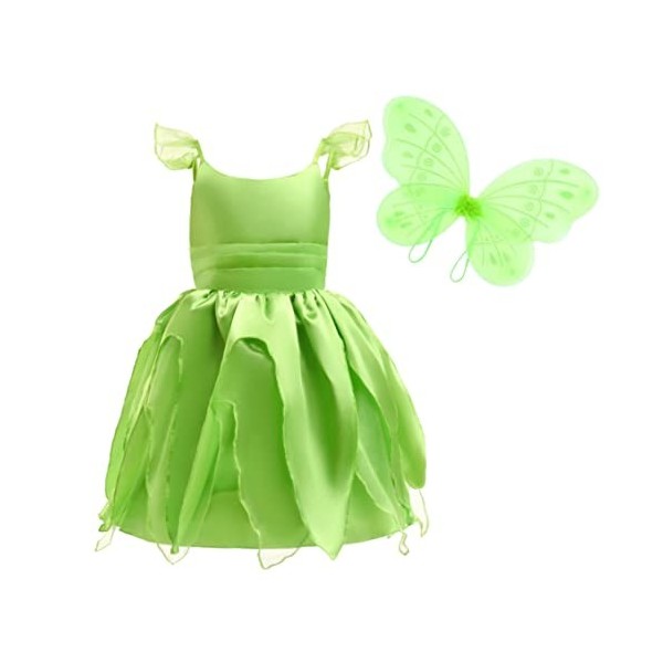 Lito Angels Deguisement Costume Fée Clochette, Robe de Fee Verte avec Ailes de Papillon pour Enfant Fille, Taille 5-6 ans