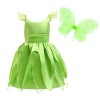 Lito Angels Deguisement Costume Fée Clochette, Robe de Fee Verte avec Ailes de Papillon pour Enfant Fille, Taille 5-6 ans