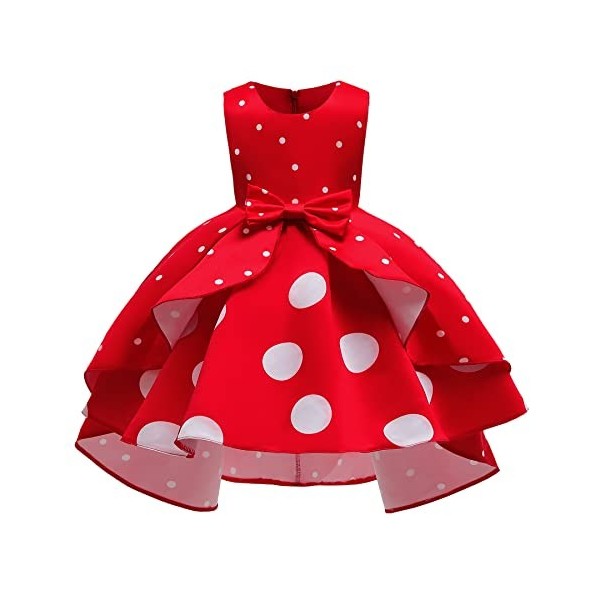Lito Angels Deguisement Minnie Mouse Enfant Fille, Robe à Pois Rouge et Blanc, Anniversaire Fete Carnaval, Taille 5 à 6 ans