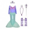 Lito Angels Deguisement Robe Sirène Princesse Ariel avec Accessoires pour Enfant Fille, Anniversaire Fete Costume Carnaval, T