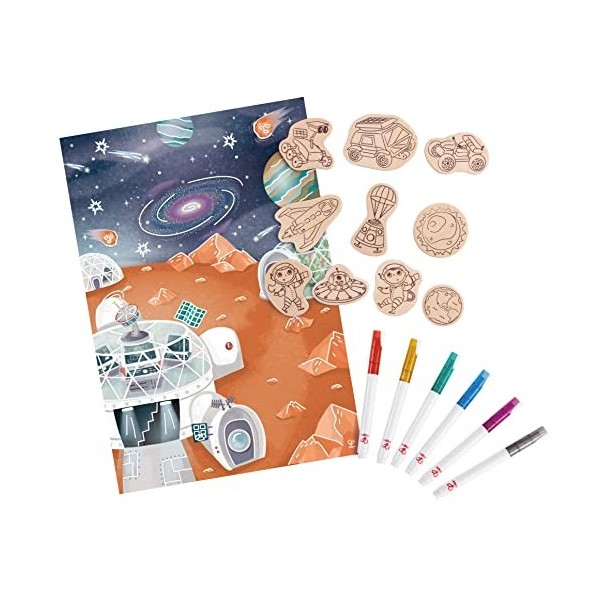 Hape Aimants de l’Espace à Colorier - Enfants de 4 ans et Plus - Pour Motricité Fine, Créativité, Imagination - 1 Poster, 6 M