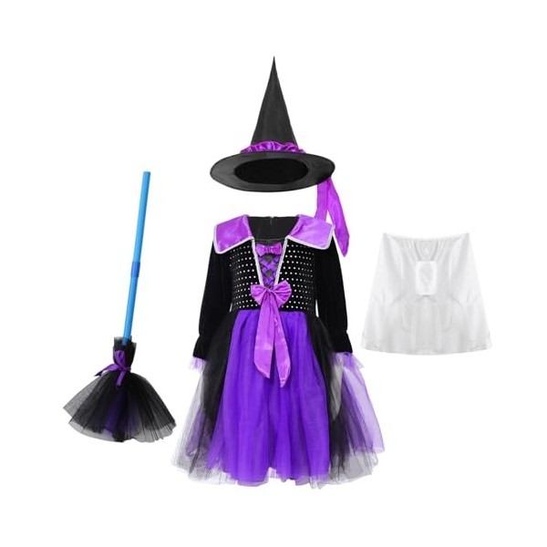 Oyolan Enfant Fille Déguisement Sorcière Robe Citrouille Tutu Robe Princesse Costume Halloween Spectacle Cadeau Halloween 2-1