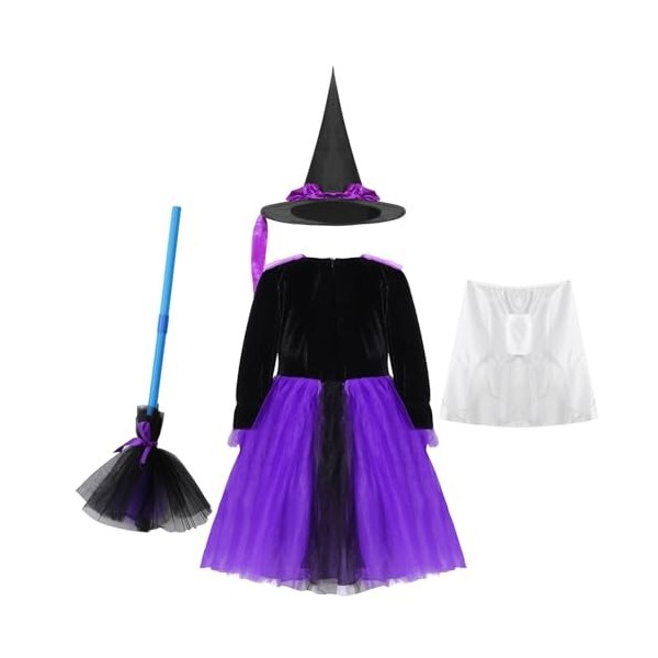 Oyolan Enfant Fille Déguisement Sorcière Robe Citrouille Tutu Robe Princesse Costume Halloween Spectacle Cadeau Halloween 2-1