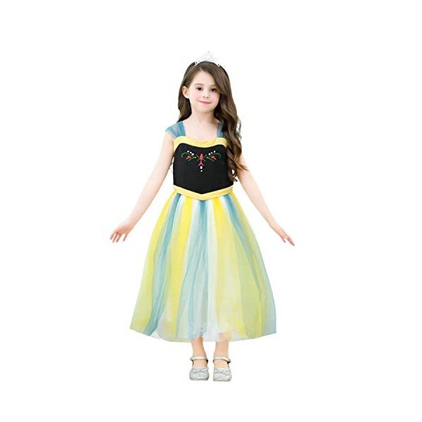 Lito Angels Deguisement Reine des Neiges Robe de Couronnement Princesse Anna Enfant Fille, Anniversaire Fete Carnaval Costume
