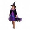 Alvivi Enfant Fille Déguisement Sorcière Costume Cosplay Halloween Carnaval Fête Princesse Robe + Chepeau +Baguette + Sac De 