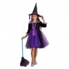 Alvivi Enfant Fille Déguisement Sorcière Costume Cosplay Halloween Carnaval Fête Princesse Robe + Chepeau +Baguette + Sac De 