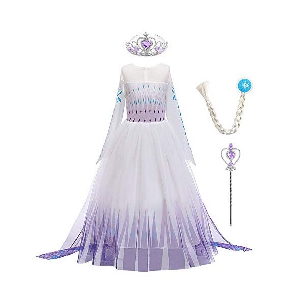 OBEEII Déguisements Princesse Elsa Robe Filles Costume et Accessoires Anniversaire Noël Halloween Carnaval Cosplay Fête Costu