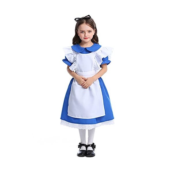 IBAKOM Enfants Filles Princesse Alice Costume Reine des Coeurs Halloween Cosplay Déguisement Hors Épaule Tulle Tutu Robe Anni