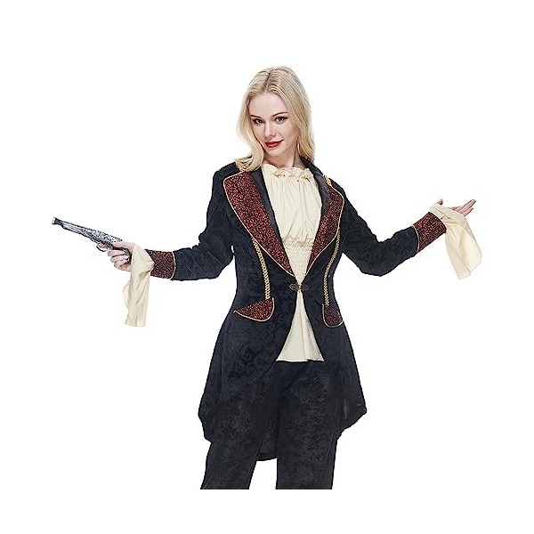 Snailify Femmes Pirate Capitaine Veste Costume Deluxe Rétro Pirate Manteau Halloween Cosplay Déguisement